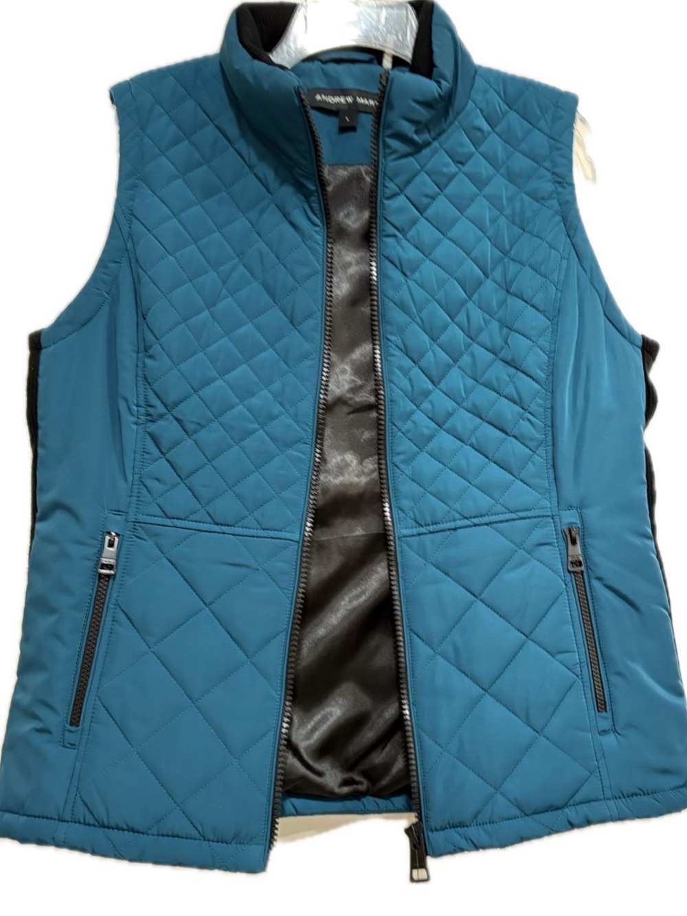 Andrew Marc Quilted Vest | Ribbed Knit Side Panels | Teal | Size L | NWT - Picture 5 of 10